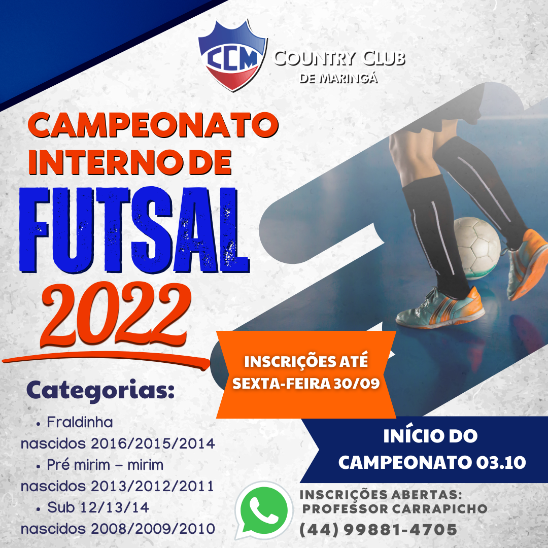 Campeonato interno de Futsal 2022- Inscries abertas at sexta-feira, 30/09