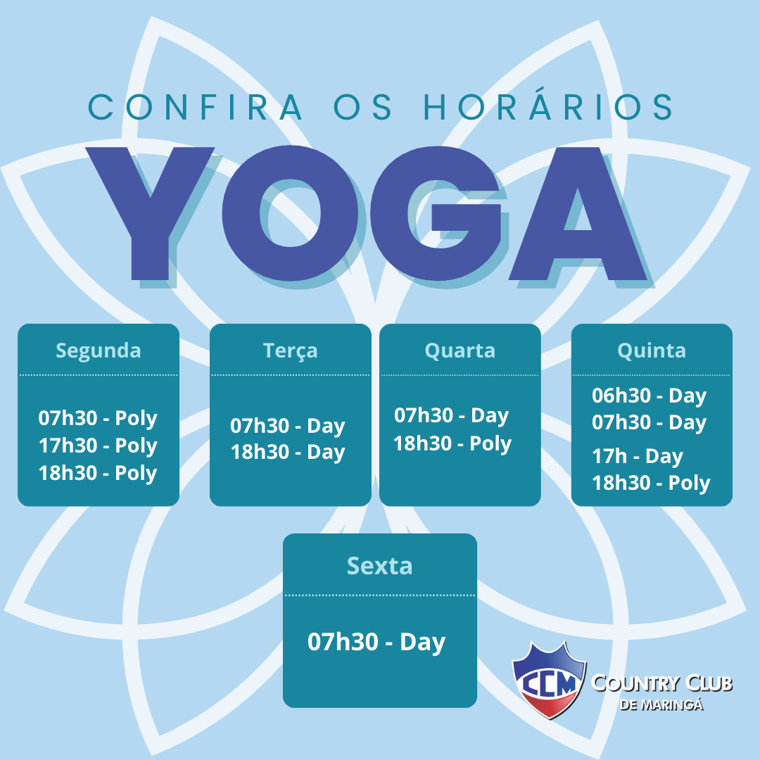 Confira os horrios das aulas da Yoga a partir desta quarta-feira, 17/01.
